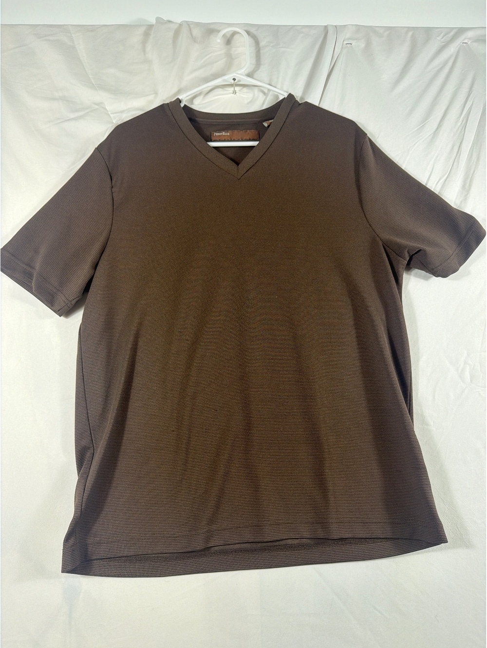 Perry Ellis Men's Brown V-Neck Short Sleeve Shirt Medium